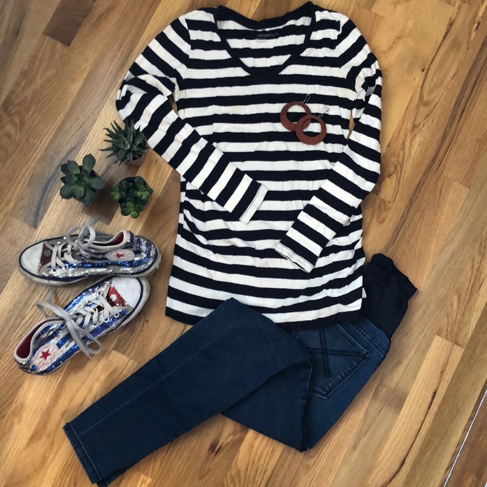 Navy and White Striped Gap Maternity Tee